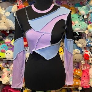 SHEIN Asymmetrical Stitched Colorblock Long-Sleeved Top (Size XS)